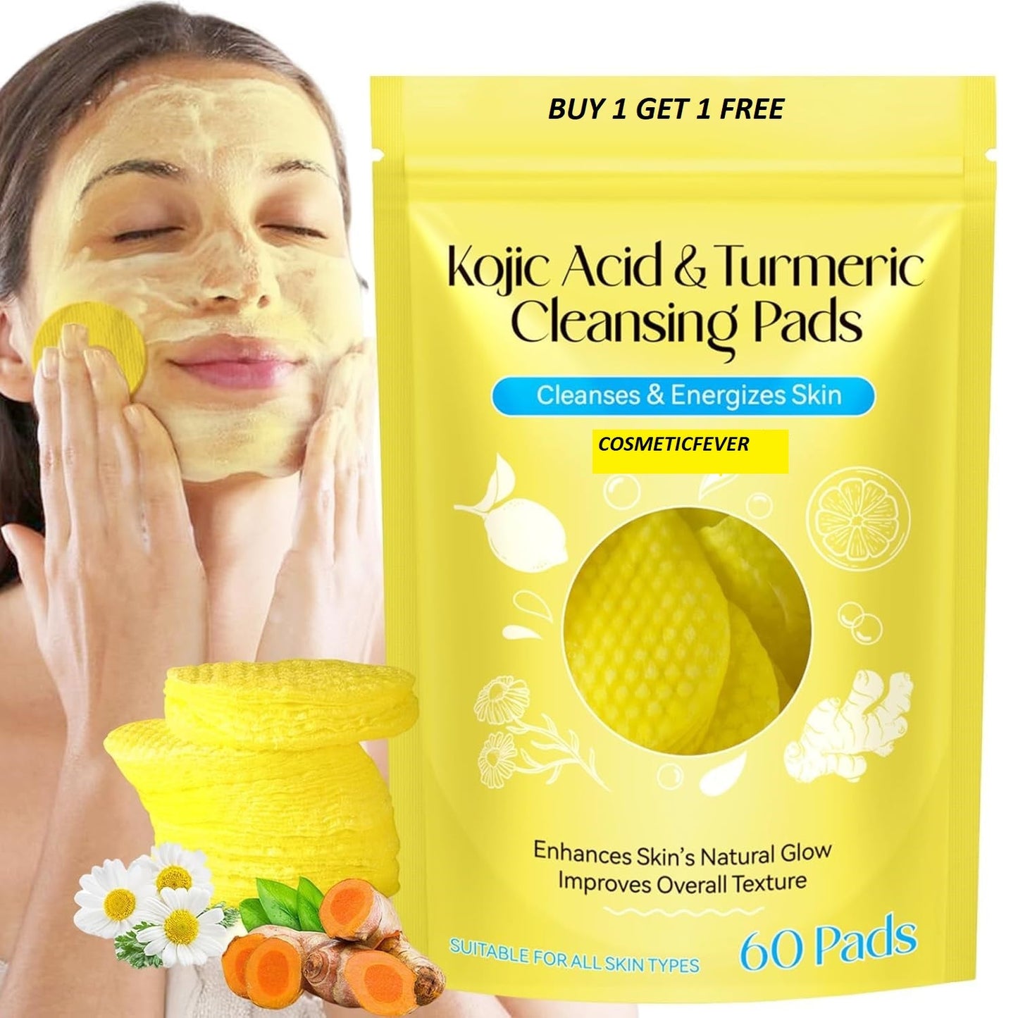 Kojic Buy 1 Get 1 Free Turmeric & Kojic Acid (60×2) Cleansing Pads  (100% Geniuan)
